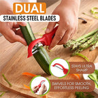 Spring Chef Professional Red Swivel Vegetable Peeler for Kitchen, Stainless Steel Potato Peelers with Soft Grip Handle, Perfect for Peeling Apple, Veggie, Fruit, Carrot, Dishwasher Safe - Set of 2
