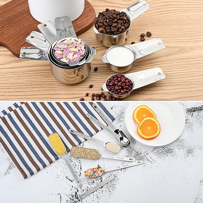 Smithcraft Measuring Cups and Spoons Set, Stainless Steel Measuring Cups Set, Dry 7 Measurer Cups 9 Measurement Spoons with Leveler & Measure Enquivalents for Kitchen & Baking Nesting Measuring Tools