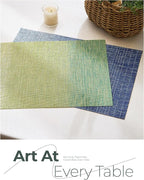 Leetaltree Gradient Green Woven Placemats Set of 12 - Heat Resistant Non-Slip Place mats for Dining Table, Washable Durable PVC Vinyl Woven Table Mats(Gradient Green, 12)
