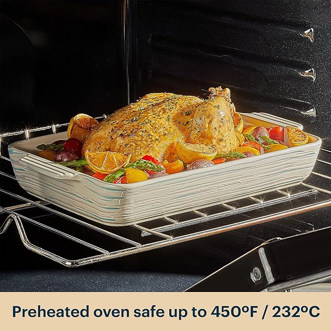 Pyrex (3-Piece) Ceramic Bakeware Set, Nonstick Casserole Dish with Handles, Lasagna Oven Pans, Bakers, For Baking, Roasting, Steaming, Rectangular