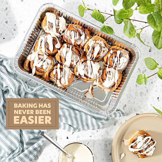 PLASTICPRO 25 Pack Aluminum Pans 12.5'' x 9" Disposable Pans with Covers Heavy Duty 4 lb Foil Pans for Baking and Cooking