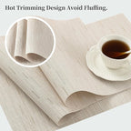 Leetaltree Pale Beige Placemats Set of 6 - Heat Resistant Non-Slip Place mats for Dining Table, Washable Durable PVC Vinyl Woven Table Mats（Pale Beige, 6）