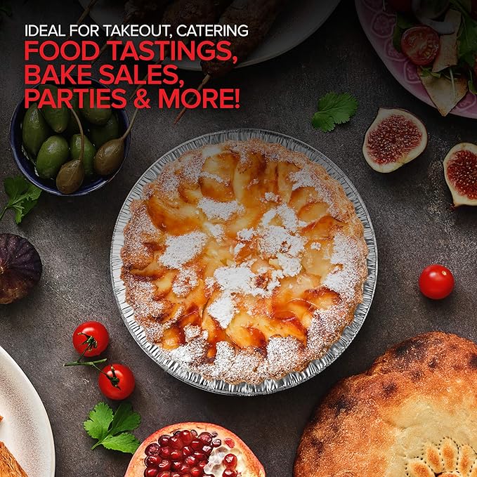 Stock Your Home 9 Inch Aluminum Tart Pie Pans (10 Count) - Disposable & Recyclable Large Pie Pan - Foil Pie Tin for Bakeries, Cafes, Restaurants - Durable Large Foil Pans for Pies, Fruit Tarts, Quiche