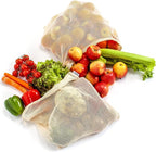 4-pack Reusable Produce Bags Grocery Washable XL, Organic Cotton Mesh Produce Bags Double-Stitched Vegetable Grocery Reusable, Tare Weight, Cotton Produce Bags Reusable Washable, Produce bgs XL