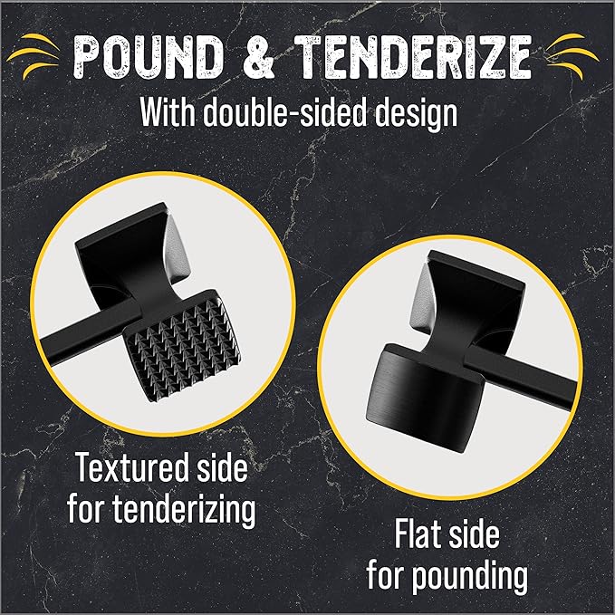 ﻿Checkered Chef Meat Tenderizer Tool - Dishwasher Safe Metal Kitchen Mallet for Tenderizing Chicken, Beef, Pork & Nuts with Non-Slip Grip