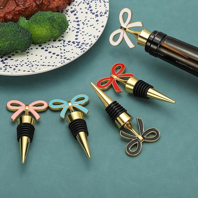 uxcell 2 Pcs Bow Wine Stopper, Reusable Wine Stoppers Airtight Leak-proof Bottle Plugs Liquor Saver Beer Beverage Glass Bottles Stopper for Bar Holiday Party Home Decor, Gold-Pink