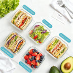 Vtopmart 5Pack 27oz Glass Storage Containers with Lids, Glass Meal Prep Food Container Sets, Sandwich Containers with Snap Airtight Lids for Microwave, Oven, Freezer and Dishwasher, Grey