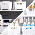 BINO Plastic Storage Bins - Small 2 Pack, White - THE SOHO COLLECTION - Pantry Organizers and Fridge Organizer