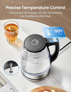 COMFEE' 1.7L Glass Tea Kettle and Kettle Water Boiler - Electric Kettle Temperature Control with 6 Presets, 2-Hr Keep Warm, Fast Heating, 304 Stainless Steel, Auto-Off and Boil-Dry Protection