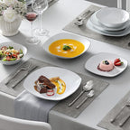 MALACASA Dinnerware Sets, 24 Piece Porcelain Square Dishes, White with Black Rim Plates and Bowls Sets, Ceramic Dish Set for 6, Chip Resistant Dishware Sets, Series ELISA
