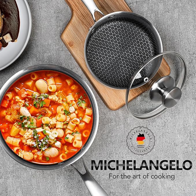 MICHELANGELO Stainless Steel Saucepan Set 1QT & 2QT, Premium Triple Ply Sauce Pan with Lid, Sauce Pot with Honeycomb Interior - 4pcs
