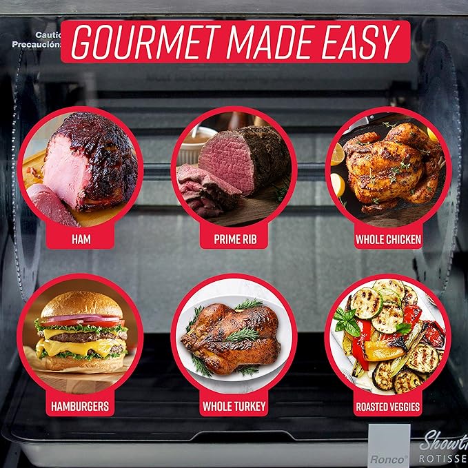 Ronco Showtime Large Capacity Rotisserie & BBQ Oven Modern Edition, Simple Switch Controls, Silicone Door Tie, Perfect Preset Rotation Speed, Self-Basting, Auto Shutoff, Includes Multipurpose Basket