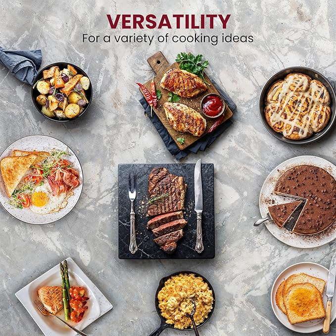Elite Gourmet EG6201 Extra Deep 12"x12"x3.2" (7.5Qt.) Scratch Resistant Dishwasher Safe, Non-stick Electric Skillet with Glass Vented Lid, Adjustable Temperature, Black