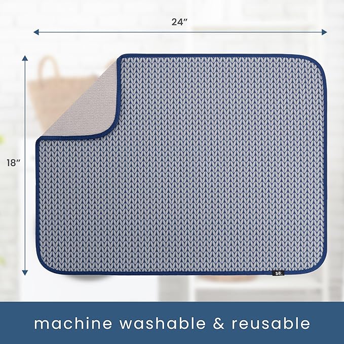 S&T INC. Dish Drying Mat XL, 18” x 24”, Absorbent Microfiber Kitchen Counter Mat, Dish Drying Pad for Dishes, Utensils, Pots and Pans, Extra Large, Blue Stockinette