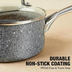 Saucepan Set, Nonstick 2Qt & 3Qt Sauce Pans with Lids, Small Pot with Lid - Natural Granite, Grey