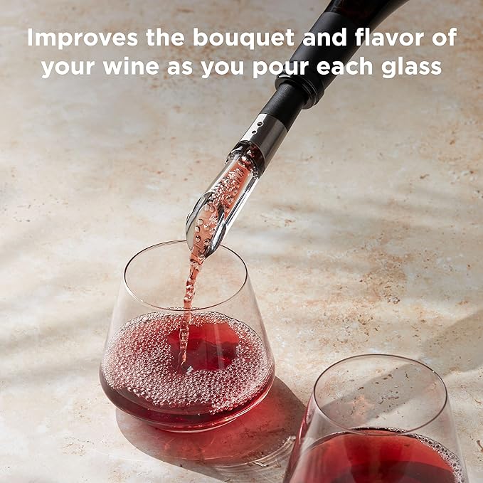 Rabbit W6127 Wine Aerator and Pourer, Clear and Stainless Steel Design, Easy to Use for Enhancing Wine Flavor and Smooth Pouring
