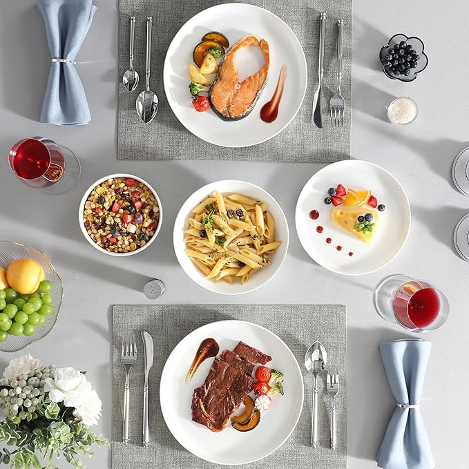 MALACASA Plates and Bowls Sets, 24 Pieces Modern Porcelain Dinnerware Set for 6 Ceramic Dishware Dishes White Kitchen Dinner Dining Ware Set Microwave and Dishwasher Safe, Series LUNA