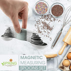 Spring Chef Stainless Steel Magnetic Measuring Spoons Set of 8 with Leveler, Nesting Metal Teaspoon & Tablespoon Measuring Spoons, Kitchen Gadgets for Baking & Cooking, Fits in Spice Jars - Mint