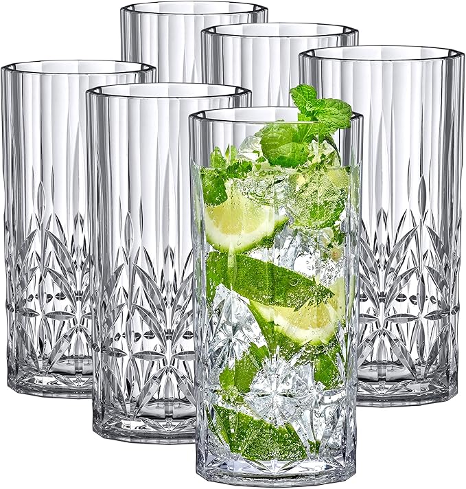 Amazing Abby - Vika - 18-Ounce Plastic Highball Glasses (Set of 6), Plastic Cocktail Glasses, Reusable, BPA-Free, Shatter-Proof, Dishwasher-Safe, Perfect for Poolside, Outdoors, Camping, and More