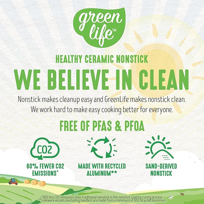 GreenLife 16 Piece Nonstick Cookware Set, Soft Grip Non-Toxic PFAS-Free Ceramic Pots & Pans, Dishwasher & Oven Safe, Frying, Sauce, Saute, Utensils, Glass Lids, Stay-Cool Handles, Wobble Free, Red