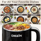 Dezin Hot Pot Electric, Rapid Noodles Cooker, Stainless Steel Electric Pot 1.6 Liter, Perfect for Ramen, Egg, Pasta, Dumpling, Soup, Porridge, Oatmeal with Temperature Control and Keep Warm Function