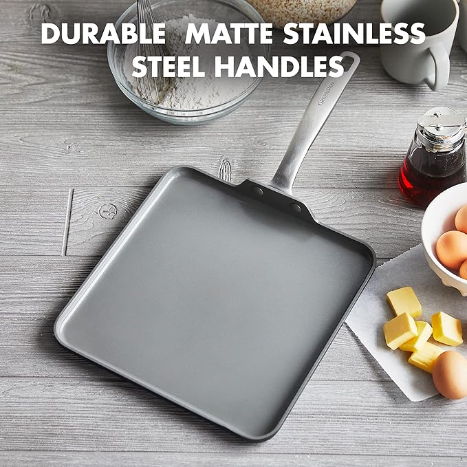 GreenPan Chatham Hard Anodized Healthy Ceramic Nonstick, 11" Griddle Pan, PFAS-Free, Dishwasher Safe, Oven Safe, Gray