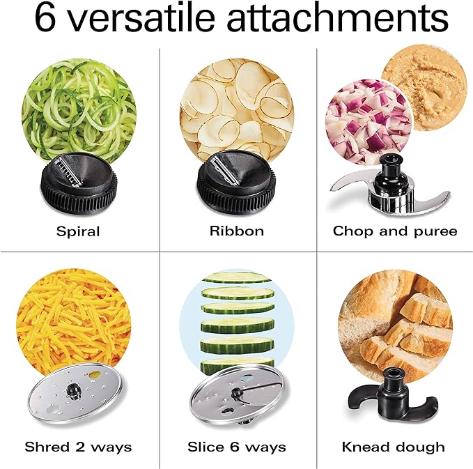 Hamilton Beach Professional Stack & Snap Food Processor & Veggie Spiralizer for Slicing, Shredding and Kneading, Extra-Large 3" Feed Chute Fits Whole Vegetables, 12 Cups, Stainless Steel (70815)