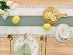 FEXIA Sage Green Table Runner 90 Inches Long with Tassels Boho Macrame Farmhouse Table Runners for Home Decor Party Bohemian Rustic Bridal Shower Dining Decor (12x90 Inches)