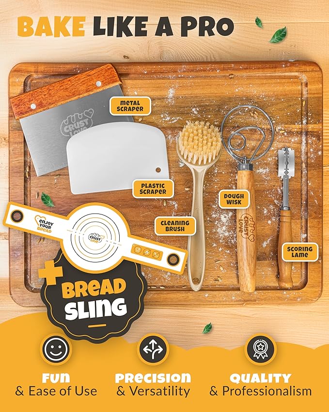 CRUSTLOVE Sourdough Kit inkl. 7 different Bread Making Tools like a 9 inches Sour dough Banneton Bread Proofing Basket - Bread Making Kit, Banneton-Basket, Sourdough-Starter-Kit-Supplies, Baking-Kit
