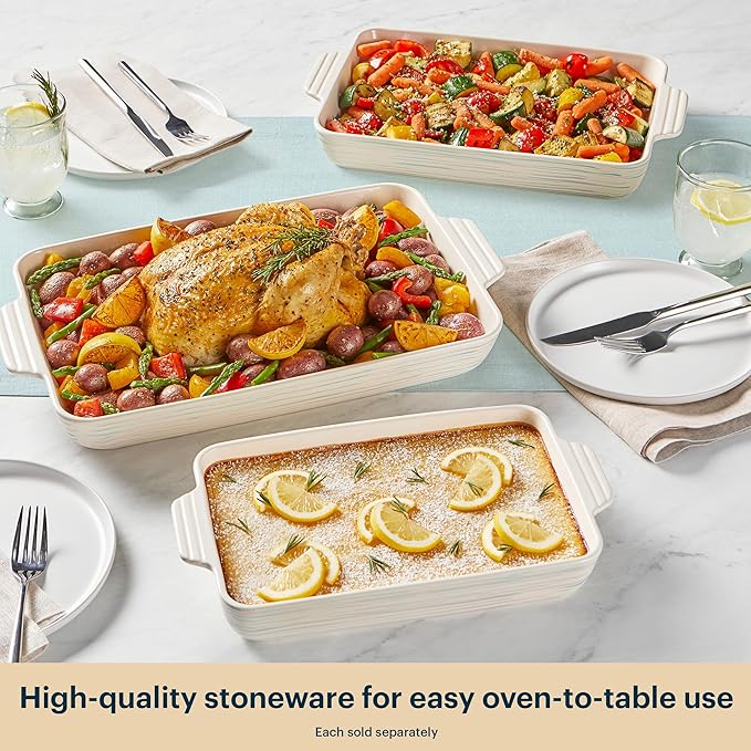 Pyrex 3QT (9" x 13") Rectangular Ceramic Baking Dish, Casserole Dish with Handles, Oven Safe and Durable Bakeware
