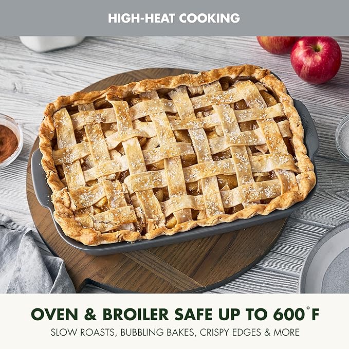 GreenPan Premiere Ovenware Healthy Ceramic Nonstick 13" x 9" Rectangular Baking Pan, Cast Aluminum Bakeware, Warp-Free, Oven and Broiler safe to 600F,Dishwasher Safe, PFAS-Free, Gray