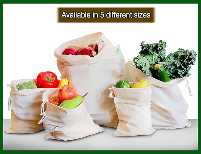 Nut Milk Bag - Reusable produce Sacks - Vegetable Cotton Muslin Bags for Refrigerator, Storing potato, Large and Washale Hemp Bags (3 Large - 12"x15")