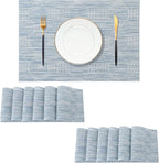 Leetaltree Jacquard Blue Placemats Set of 12 - Heat Resistant Non-Slip Place mats for Dining Table, Washable Durable PVC Vinyl Woven Table Mats（Jacquard Blue, 12）