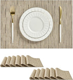 Leetaltree Light Brown Placemats Set of 12 - Heat Resistant Non-Slip Place mats for Dining Table, Washable Durable PVC Vinyl Woven Table Mats（Light Brown, 12）