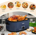 26 Quart Electric Roaster Oven with Visible & Self-Basting Lid, Large Turkey Roaster with Defrost Warm Function, Adjustable Temperature, Removable Pan Rack, Stainless Steel, Blue