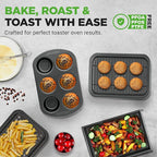 NutriChef 6-Piece Toaster Oven Bakeware Set, Compact Non-Stick Stackable Baking Pan Set with Muffin Pans, Roasting Tray & Baking Sheets, Durable Stain-Resistant Carbon Steel Design for Toaster Ovens