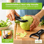 Spring Chef Swivel & Vegetable Julienne Peeler Set for Kitchen with Stainless Steel Sharp Blades - Potato Peelers with Soft Grip Handles & Blade Covers - Perfect for Carrot, Zucchini, Cucumber - Black