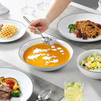 MALACASA 24-Piece Gourmet Porcelain Dinnerware Sets, Modern White with Black Rim Round Dish Set for 6 - Premium Serving Plates and Bowls Sets for Dessert, Salad, Soup, Pasta - Series AMELIA