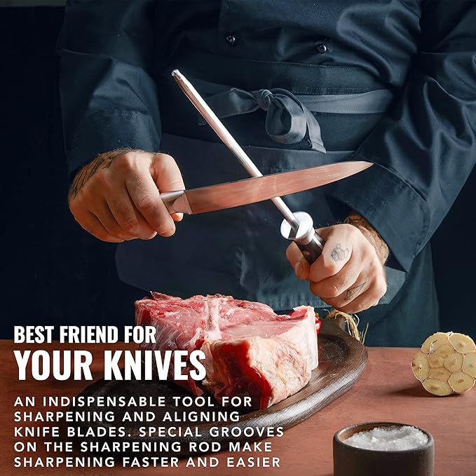 Cutluxe Honing Rod, Professional Knife Sharpener Rod – 10" Honing Steel – Ergonomic Handle Design, Grilling Gifts for Men – Artisan Series