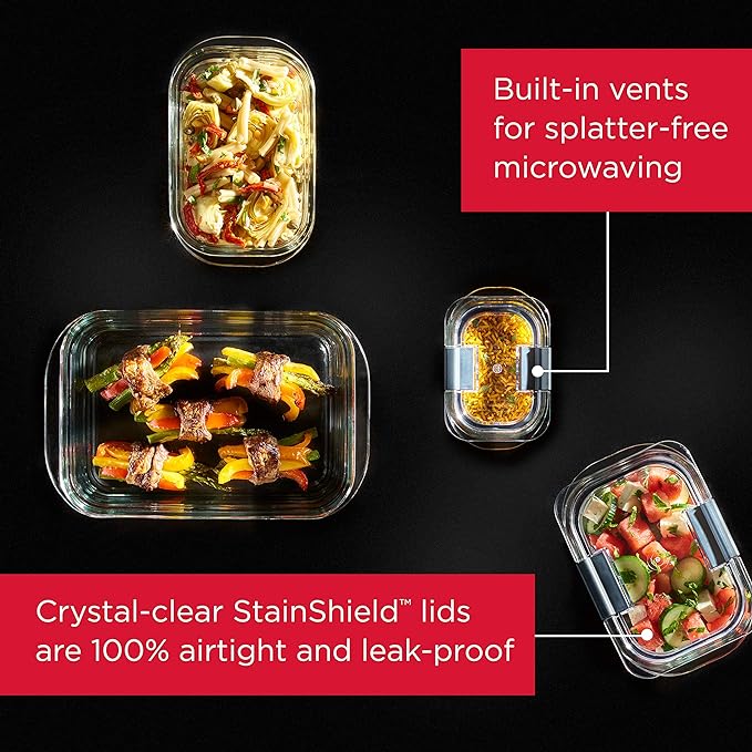 Rubbermaid Brilliance Glass Food Storage Containers, 8 Cup, Set of 2, BPA-Free, Leak-Proof, Clear