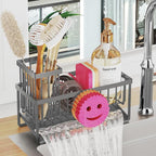 Sponge Holder for Kitchen Sink,Smiley Face Sink Caddy with Removable Brush Holder,Self-Draining Sponge Caddy for Soap,Dish Brush,Scrubber,Kitchen Essentials and Gadgets-Charcoal Gray