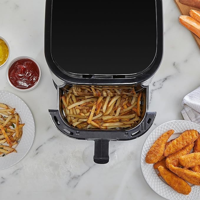 West Bend Compact Air Fryer 5-Quart Capacity with Digital Controls LCD Display and 10 Cooking Presets with Shake Reminder, Nonstick Frying Basket, 1500-Watts, Black