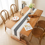 FEXIA Boho Table Runner for Home Decor with Tassels 108 Inches Long,Grey Farmhouse Rustic Table Runner Macrame Burlap Table Decoration for Living Room Bridal Shower(12x108 Inches)