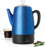 Mixpresso 10 Cup Percolator Coffee Pot Electric, Stainless Steel Coffee Percolator Electric With Keep Warm Function, Classic Perculator Pot With Removable Basket for Home or Office - Shiny Blue