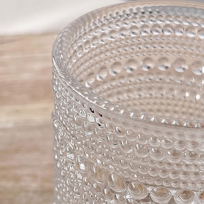 Kate Aspen Beaded Drinking Glasses Set of 6, 10 oz Retro Vintage Glassware - Boho Cocktail Water Juice Glasses, Hostess or Housewarming Gift