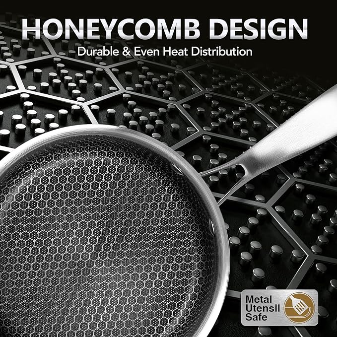 MICHELANGELO Triply Stainless Steel Pot Set, Hybrid Nonstick Saucepan Set with Lids, Induction Compatible Heavy Duty Sauce Pan 1QT & 2QT & 3QT, Honeycomb Interior, Dishwasher Safe Cookware - 6 Piece