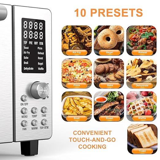 Nuwave Bravo Air Fryer Toaster Smart Oven, 10-in-1 Countertop Convection, 1800 Watts, 21-Qt Capacity, 50°-450°F Temp Controls, Top and Bottom Heater Adjustments 0%-100%, PFAS Free, Stainless Steel