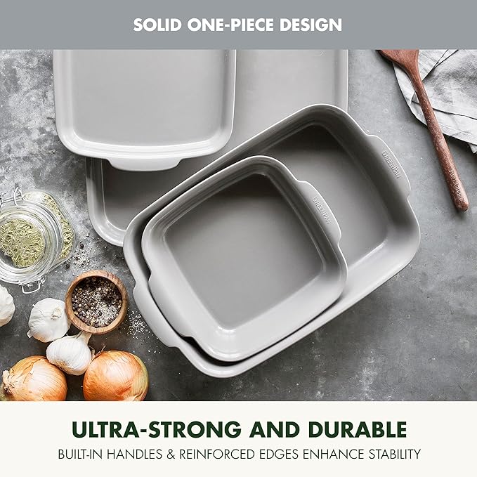 GreenPan Premiere Ovenware Healthy Ceramic Nonstick 4 Piece Bakeware Set, PFAS-Free, Rectangular, Square, Quarter, Half Sheet Baking Pans, Warp-Free, Oven Safe to 600F, Dishwasher Safe, Gray