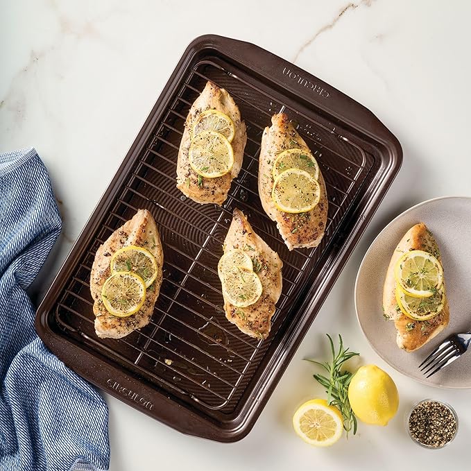 Circulon Nonstick Bakeware Set with Nonstick Cookie Sheet / Baking Sheet and Cooling Rack - 2 Piece, Chocolate Brown