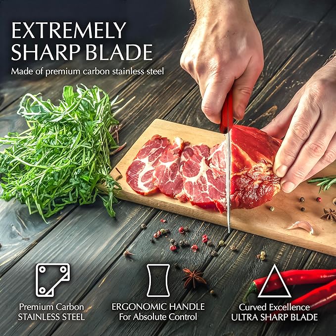 Moss & Stone 14 Pcs Knife Block Set Stainless Steel, Premium Forged Kitchen Knives Set with High-Carbon Blades, Ergonomic Handle, Sharp Blade, Rust Resistant, Modern Style for Home & Chef, Red